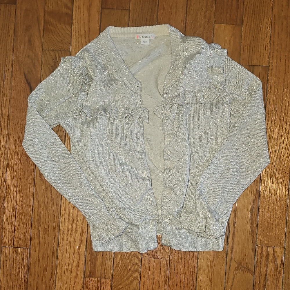 J. Crew Crew Cuts Girls Glittery Silver Ruffle Sweater Size 8
